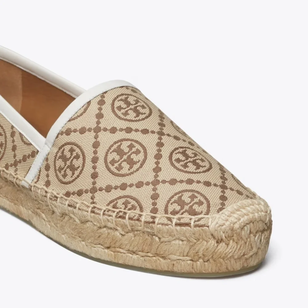 NWT TORY BURCH T MONOGRAM PLATFORM ESPADRILLE Hazelnut Logo Jacquard